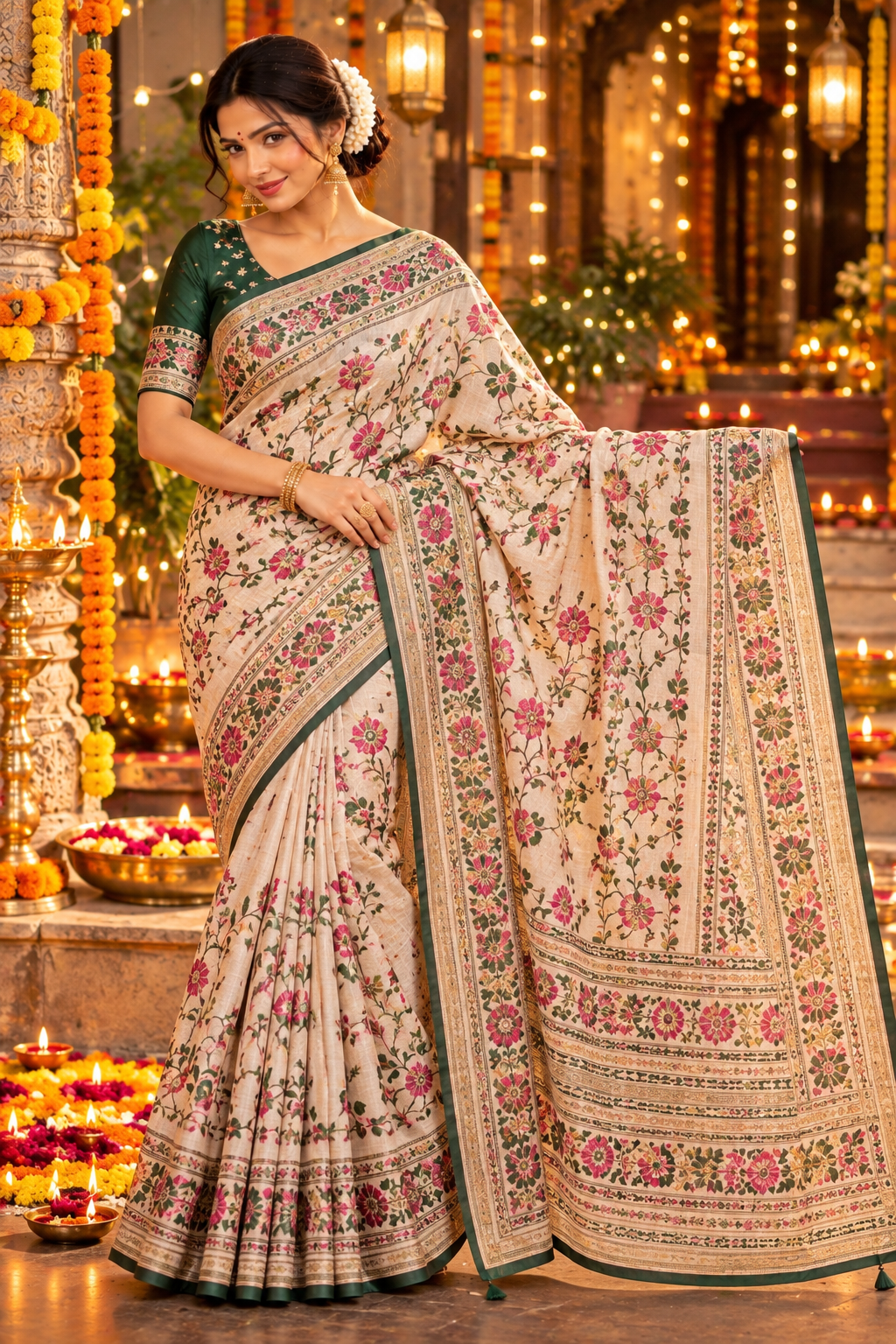 Chanderi Silk Cotton Floral Buti Saree
